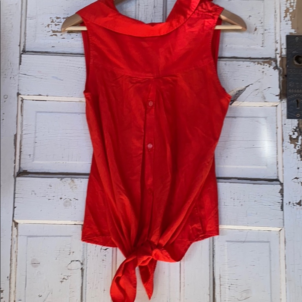 Button / Tie Back reddish orange sleeveless top
